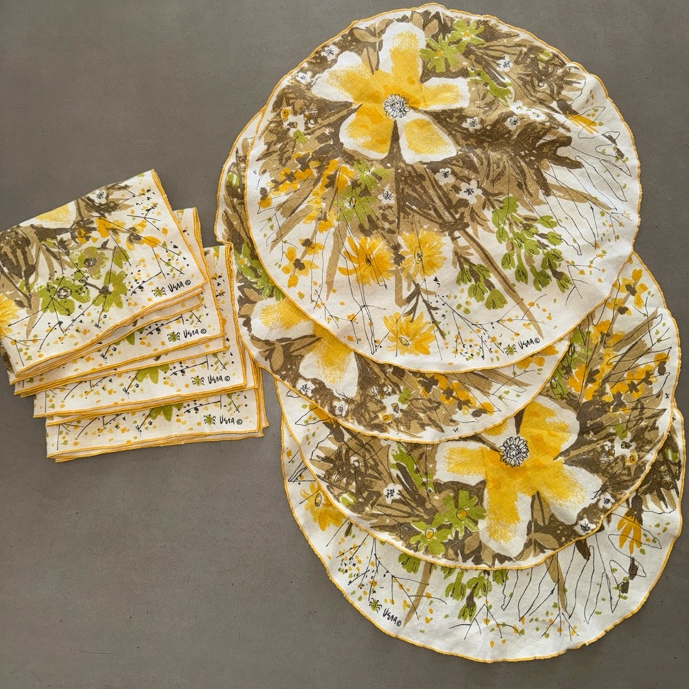 Vintage Vera Floral Yellow and Green placemat Set
